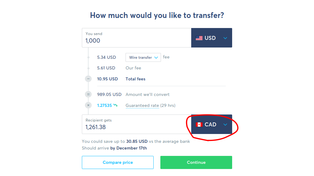 The currency type is listed beside the amount.